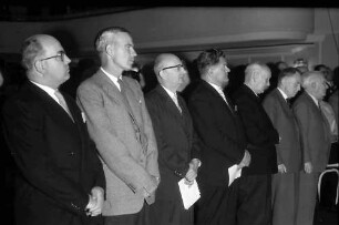 9. Tagung 1959 Physiker: ?, Willis E. Lamb, S. Bachl, Haas, Gerhard Domagk, Otto Hahn, Max Born