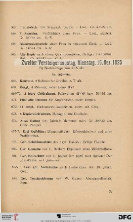Zweiter Versteigerungstag: Dienstag, 15. Dezember 1925 (Nr. 667-962)