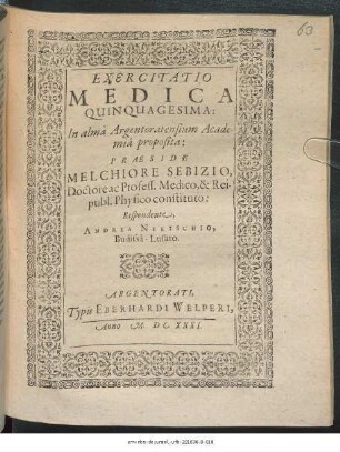 Exercitatio Medica Quinquagesima