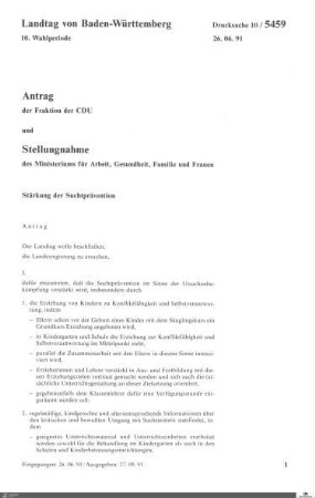 Antrag der CDU: Stärkung der Suchtprävention