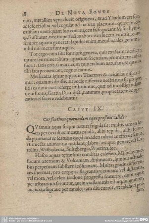 Caput IX. Cur fontium quorundam aqua profluat calida?