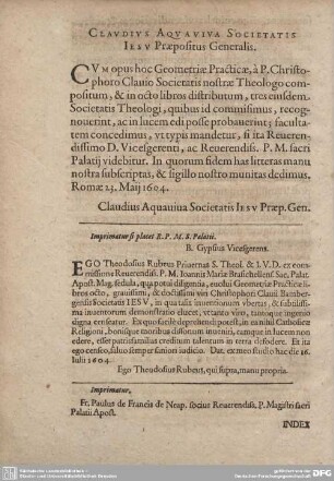 CLAUDIUS AQUAVIVA SOCIETATIS IESU Praepositus Generalis.