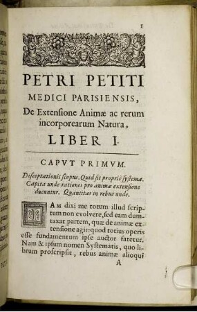 De Extensione Animae ac rerum incorporearum Natura, Liber I.