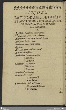 Index Latinorum Poetarum Et Auctorum, Qui Graeca Epigrammata Romanis Commutarunt