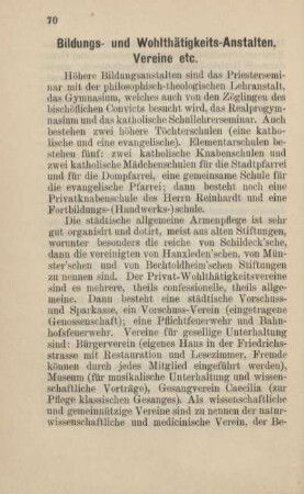 Bildungs- und Wohlthätigkeits-Anstalten, Vereine etc.