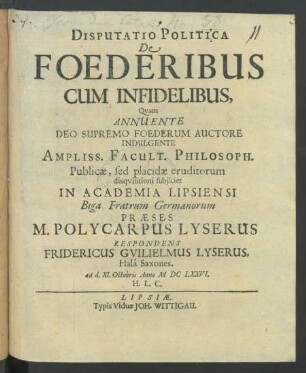 Disputatio Politica De Foederibus Cum Infidelibus