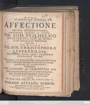 Dissertatio Iuridica De Affectione