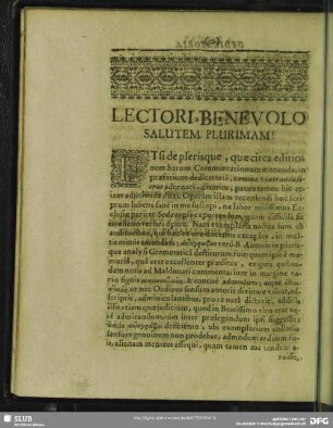Lectori Benevolo Salutem Plurimam!