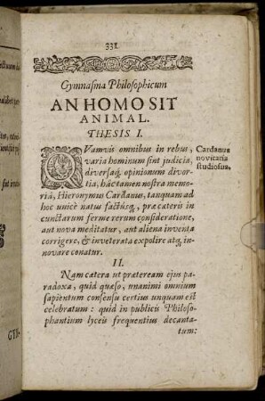 Gymnasma Philosophicum. An Homo Sit Animal