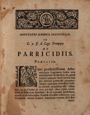 Disp. iur. inaug. ad L. 9. ff. d. Lege Pompeia de parricidiis, von Elter-Mord und dessen Bestrafung