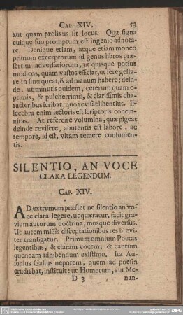 Silentio, An Voce Clara Legendum. Cap. XIV.