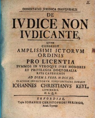 Dissertatio Jvridica Inavgvralis De Ivdice Non Ivdicante