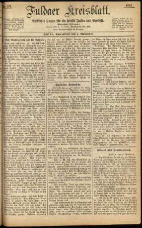 Erste Ausgabe vom Samstag, den 04. November 1882.