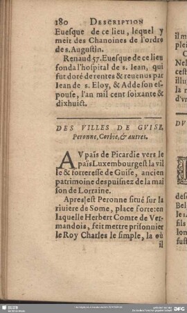 Des Villes De Guise, Peronne, Corbie, & autres