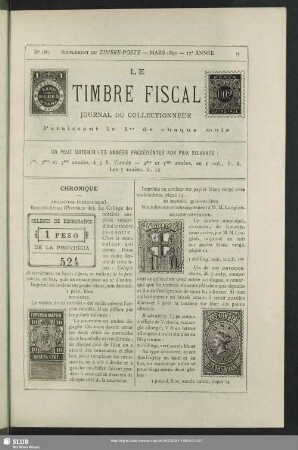 Le Timbre Fiscal, No. 187 - Mars 1890