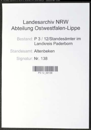 Sterberegister Standesamt Altenbeken