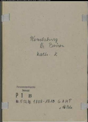 Zivilstandsregister der katholischen Gemeinde Wewelsburg, Kreis Büren (GAHT 1808-1813) (Gemeinde: Katholische Gemeinde Wewelsburg)