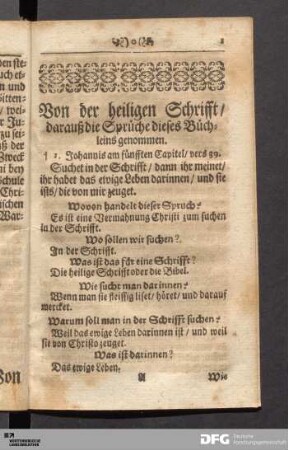 Von der heiligen Schrifft / darauß die Sprüche dieses Büchleins genommen