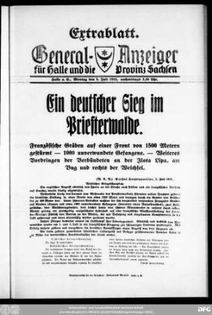 General-Anzeiger für Halle und die Provinz Sachsen, Extrablatt - nachmittags 3.30 Uhr