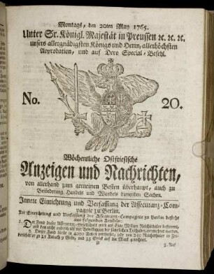 No. 20. Montags, den 20ten May 1765.