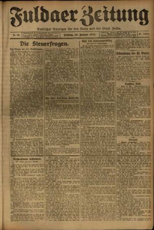 Erste Ausgabe vom Freitag, den 20. Januar 1922.