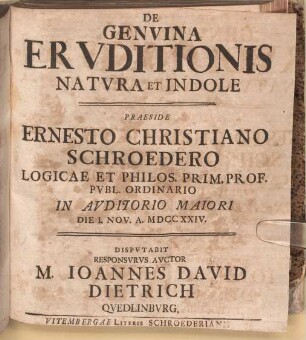 De genuina eruditionis natura et indole, disp.
