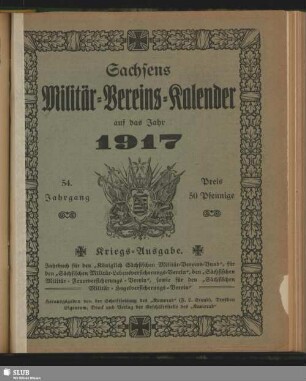 54.1917: Sachsens Militär-Vereins-Kalender : für das Jahr ...