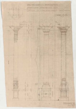 Thiersch, Friedrich von; München; Palais Bernheimer - Säulenummantelung (Grundriss, Ansichten)