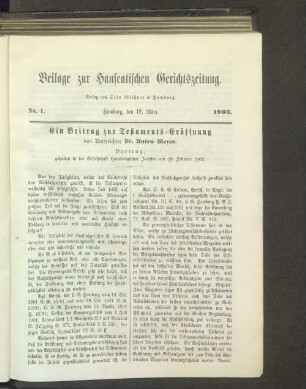 Beilage zur Hanseatischen Gerichtszeitung. No. 1.