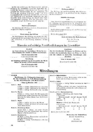 Hinweise auf wichtige Veröffentlichungen im Gesetzblatt