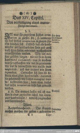 Das XIV. Capitel. Von verfertigung eines manufactur-inventarii