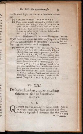 Tit. XIII. De haereditatibus, quae intestato deferuntur, siue de Successione intestata.