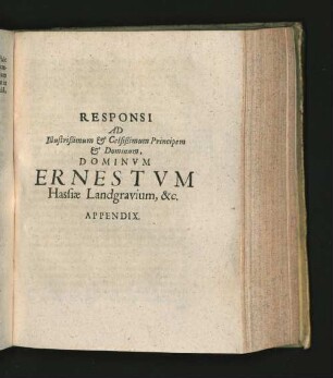 Responsi Ad ... Dominvm Ernestvm ... Appendix.
