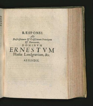 Responsi Ad ... Dominvm Ernestvm ... Appendix.