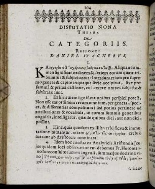 Disputatio Nona Theses De Categoriis.