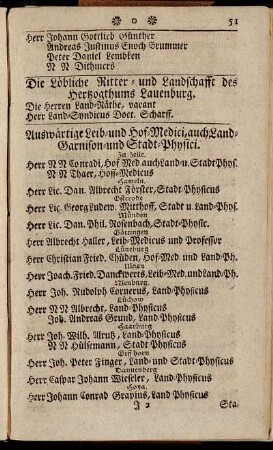 Auswärtige Leib- und Hof-Medici, auch Land-Garnison-und Stadt-Physici.