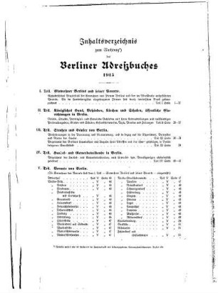 Inhaltsverzeichnis zum Nachtrag des Berliner Adreßbuches 1915