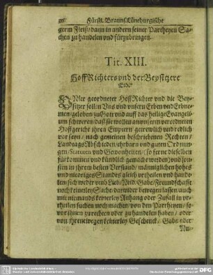 Tit. XIII. HoffRichters und der Beysitzere Eid