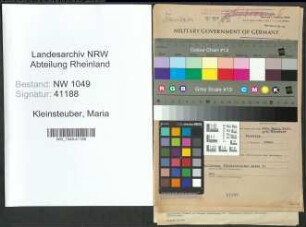 Entnazifizierung Maria Kleinsteuber , geb. 09.09.1889 (Kaufmaennische Angestellte)