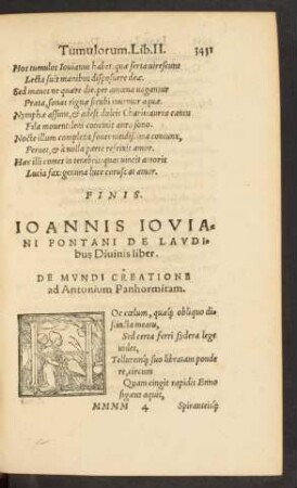Ioannis Ioviani Pontani De Laudibus Divinis liber.