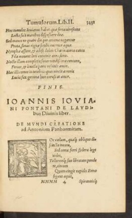 Ioannis Ioviani Pontani De Laudibus Divinis liber.