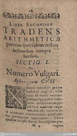 LIBER SECUNDUS TRADENS ARITHMETICAE partem specialem tribus lectionibus comprehensam.