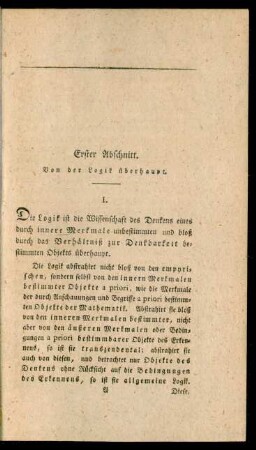 Erster Abschnitt. Von der Logik überhaupt