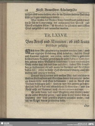 Tit. LXXVII. Von Arrest und Kummer, ob und wann dieselben zuläßig
