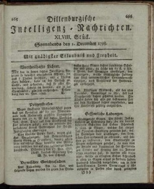 XLVIII. Stück. Sonnabends den 1. December 1798.