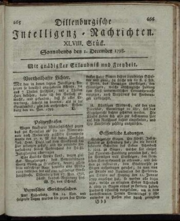 XLVIII. Stück. Sonnabends den 1. December 1798.