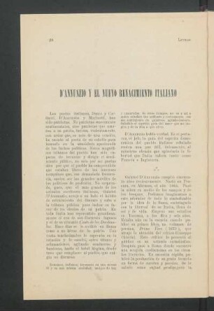 D'Annunzio y el nuevo renacimiento italiano