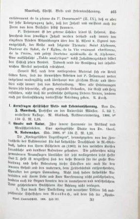 465-467 [Rezension] Mausbach, Joseph, Kernfragen christlicher Welt- und Lebensanschauung