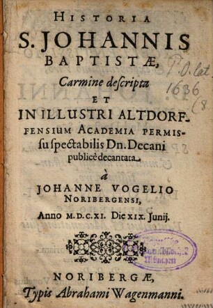 Historia S[ancti] Johannis Baptistae carmine descripta