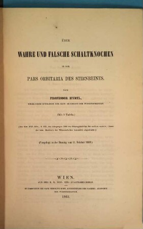 Anatomische, zoologische ... Abhandlungen in Separatabdrücken aus den Sitzungsberichten der math. naturwiss. Classe d. k. k. Akad. der Wissenschaften zu Wien : in 3 voll., 22